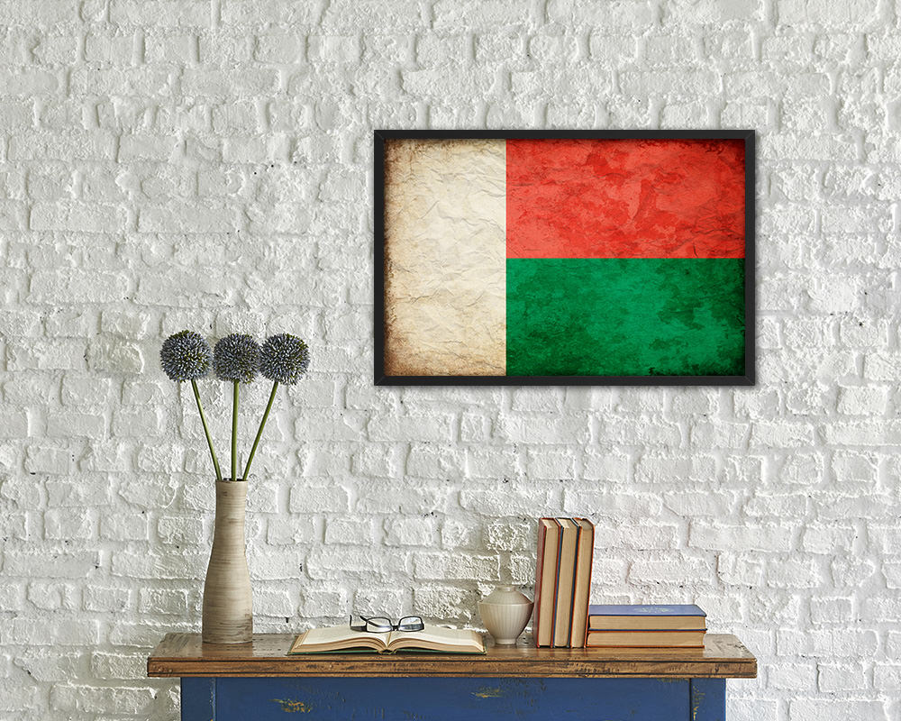 Madagascar Country Vintage Flag Wood Framed Print Wall Art Decor Gifts