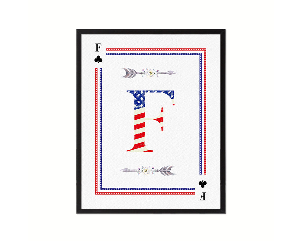 Letter F Custom Monogram Card Decks Clover American Flag Framed Print Wall Art Decor Gifts