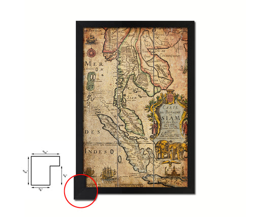 Thailand 17 Century Antique Map Wood Framed Print Art Wall Decor Gifts