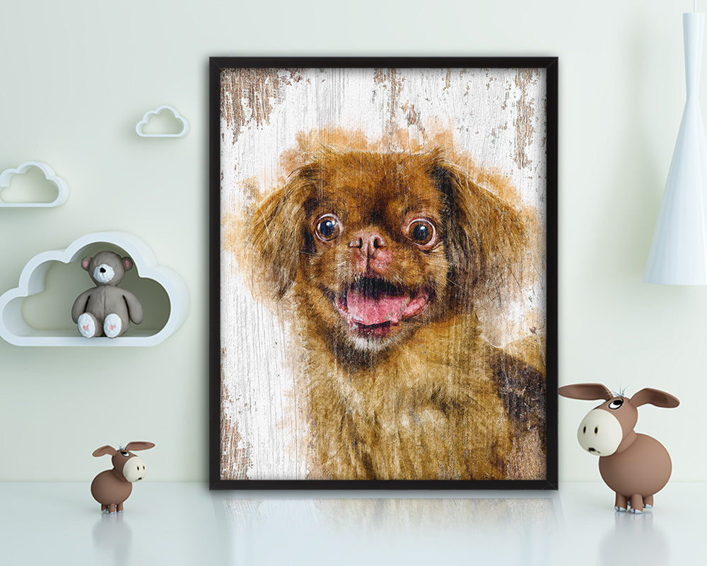 Pekingese Dog Puppy Portrait Framed Print Pet Watercolor Wall Decor Art Gifts