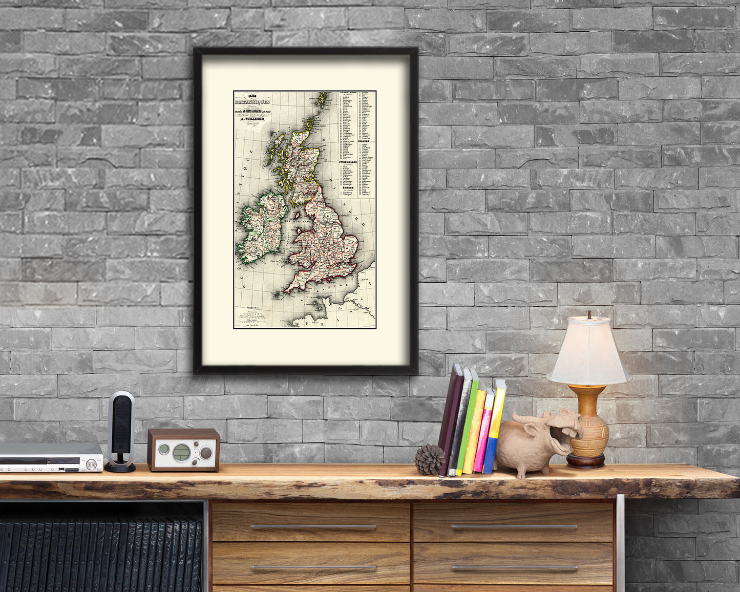 British Isles and Ireland Old Map Wood Framed Print Art Wall Decor Gifts