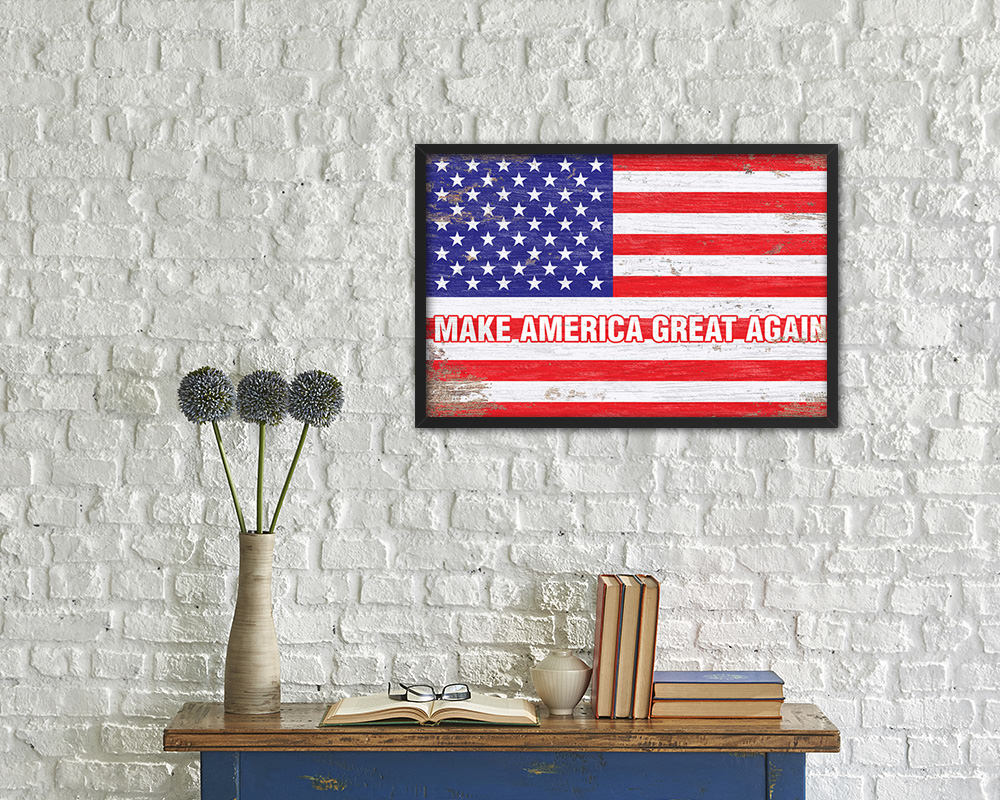 Make America Great Again, Donald Trump Campaign Shabby Chic Military Flag Framed Print Art