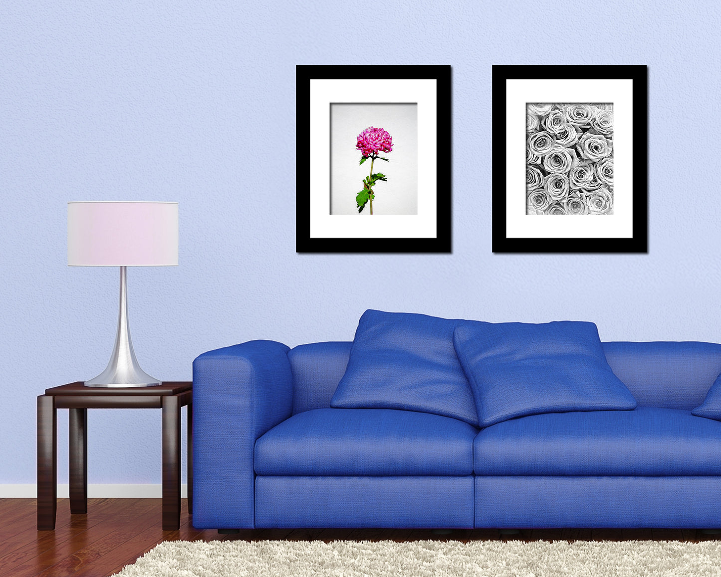 Pink Chrysanthemum Sketch Plants Art Wood Framed Print Wall Decor Gifts