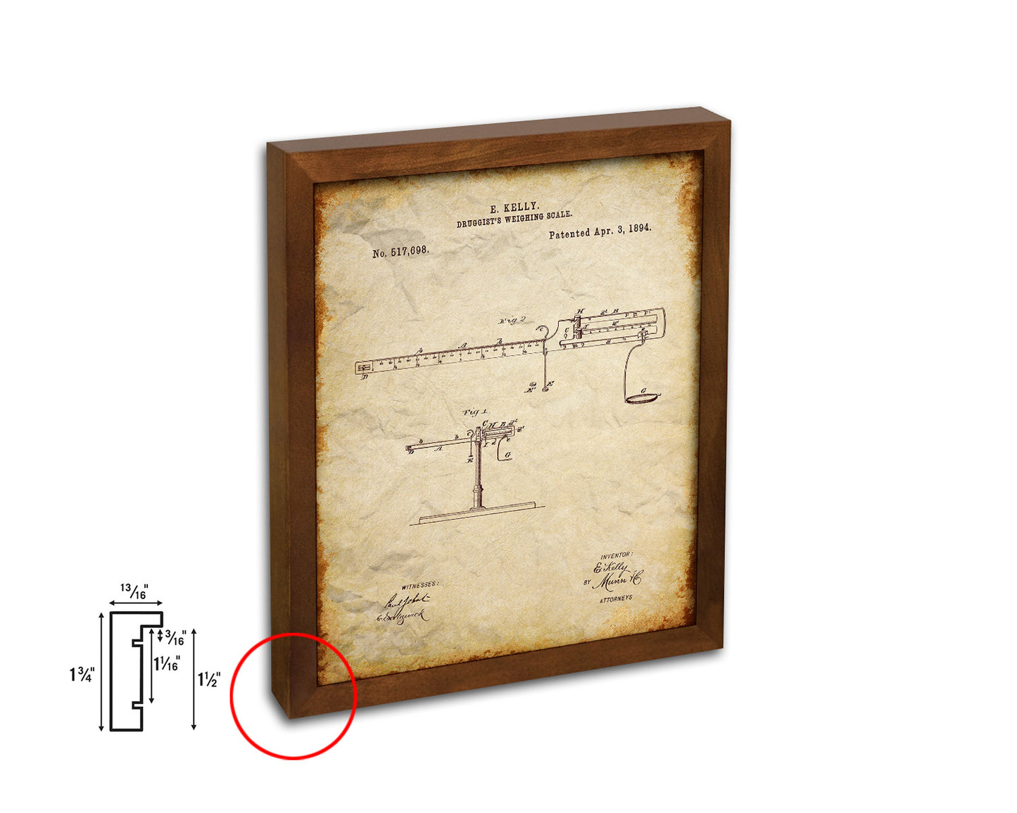 Weighing Scale Pharmacist Vintage Patent Artwork Walnut Frame Gifts