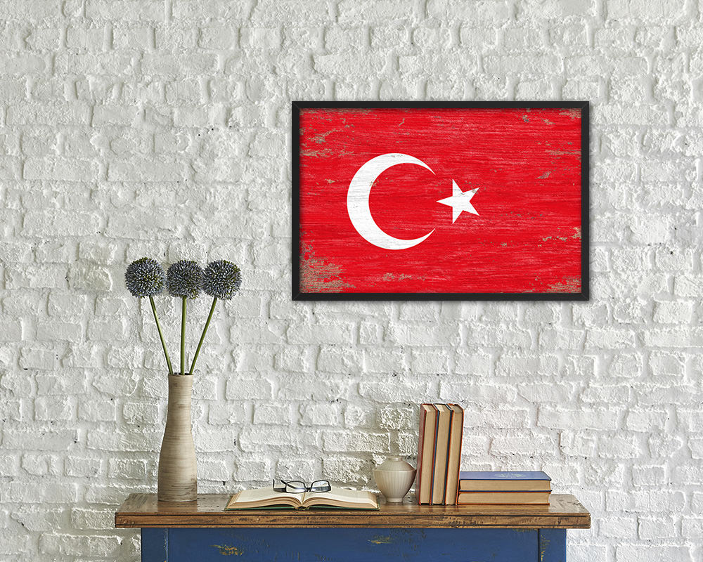 Turkey Shabby Chic Country Flag Wood Framed Print Wall Art Decor Gifts