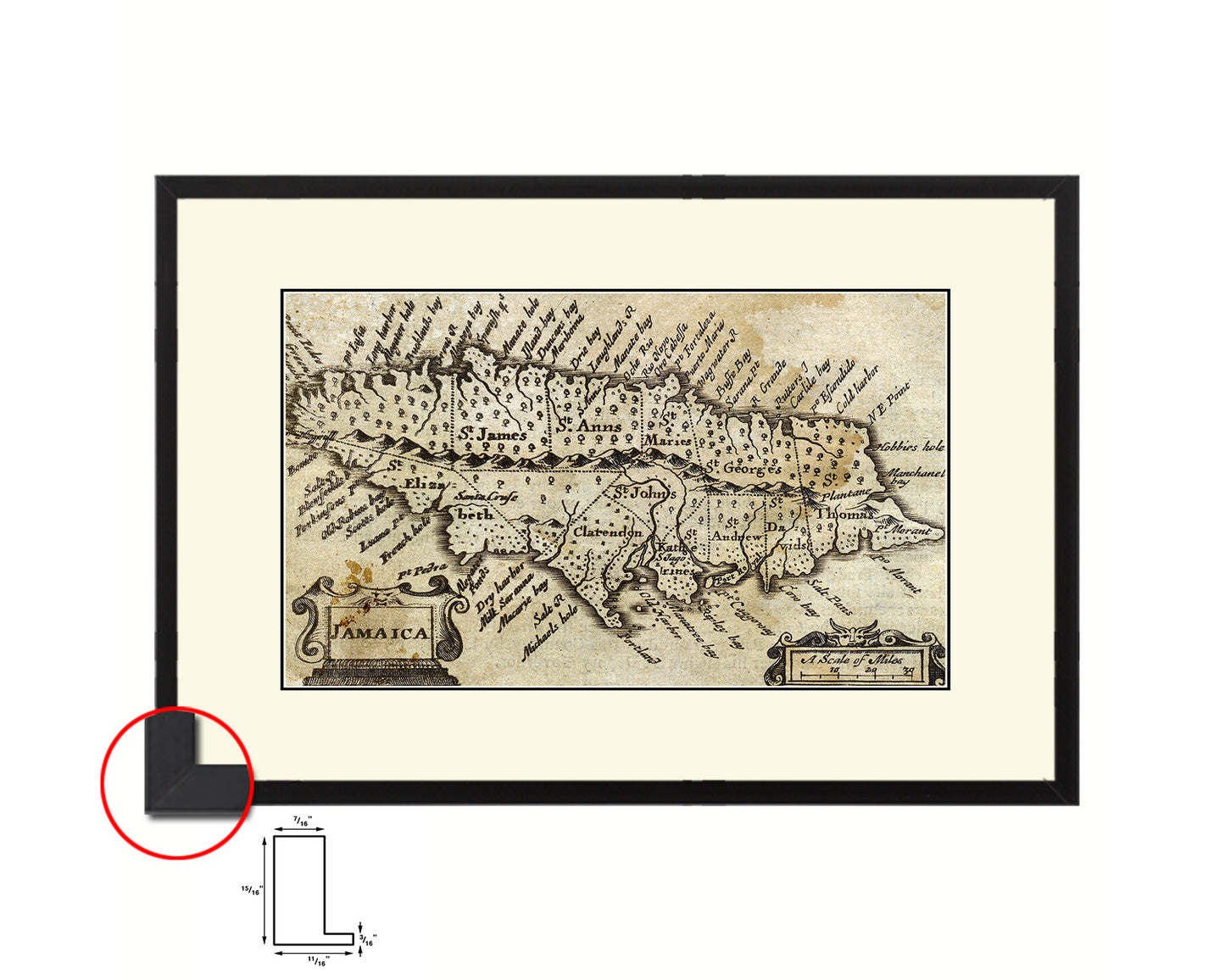 Jamaica John Speed 1675 Old Map Framed Print Art Wall Decor Gifts