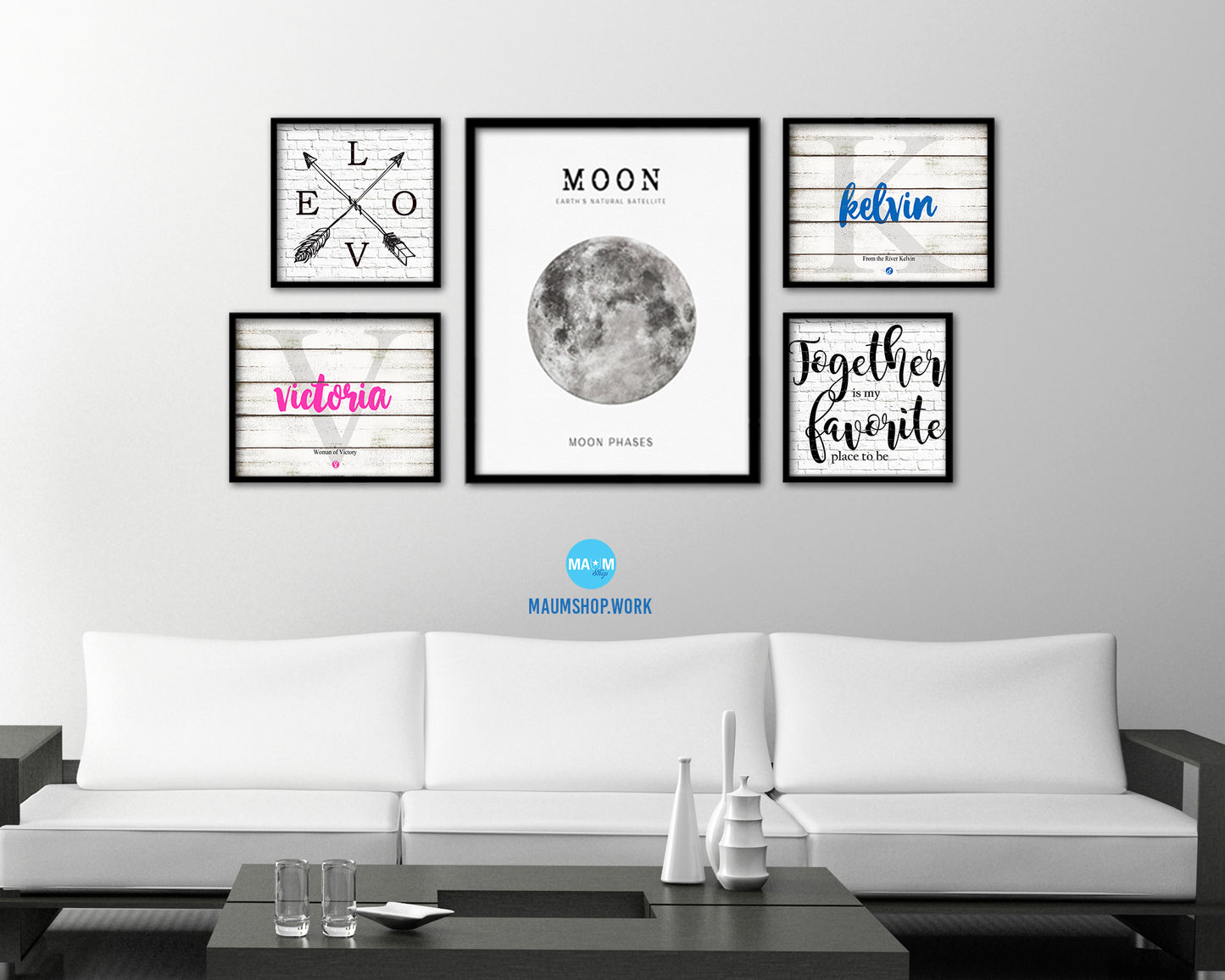 Moon Lunar Phases Watercolor  Nursery Framed Prints Home Decor Wall Art Gifts