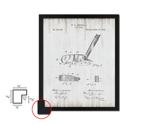 Golf Club Sports Vintage Patent Artwork Black Frame Print Gifts