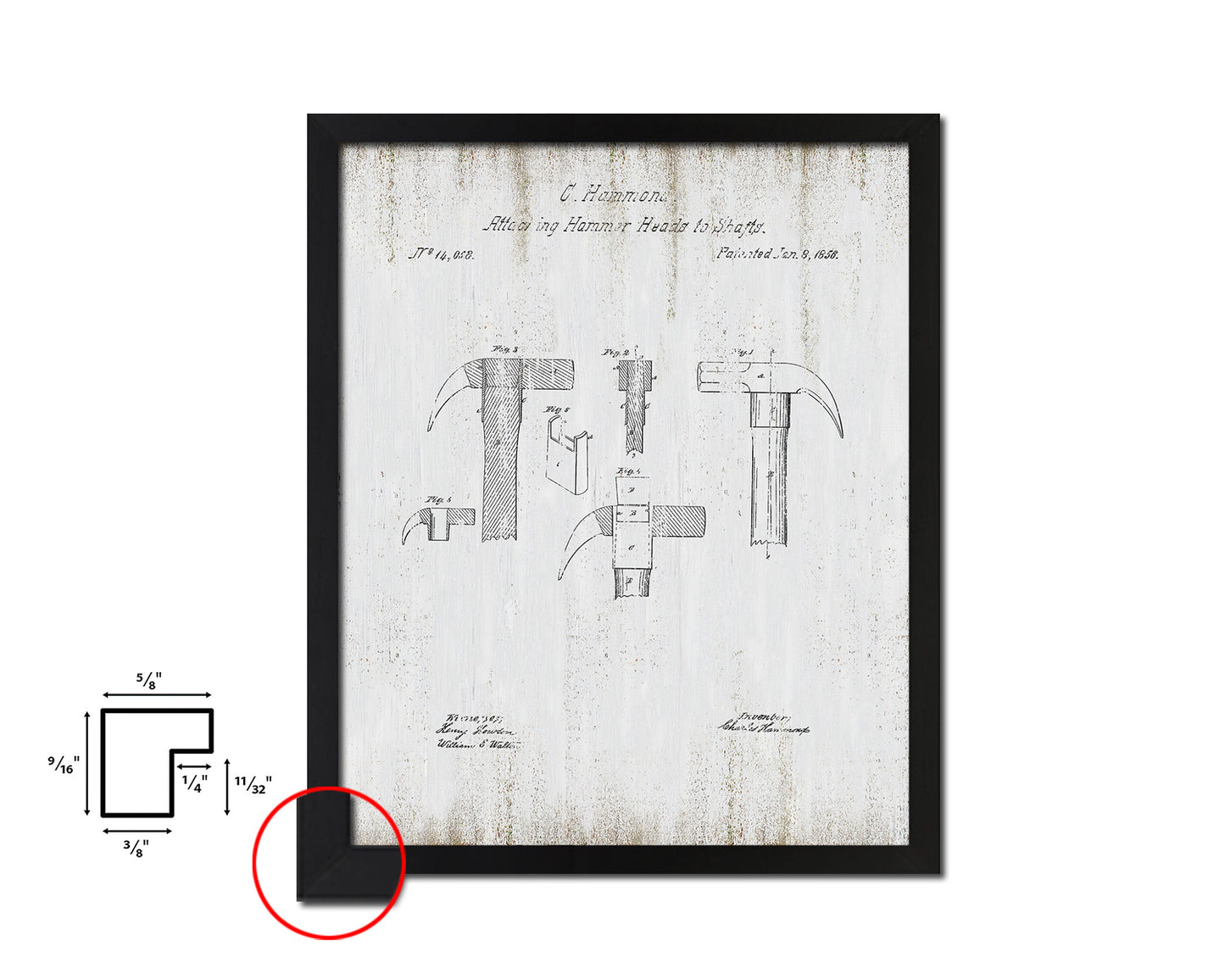 Attaching Hammer Heads to Shafts Tools Vintage Patent Artwork Black Frame Print Gifts