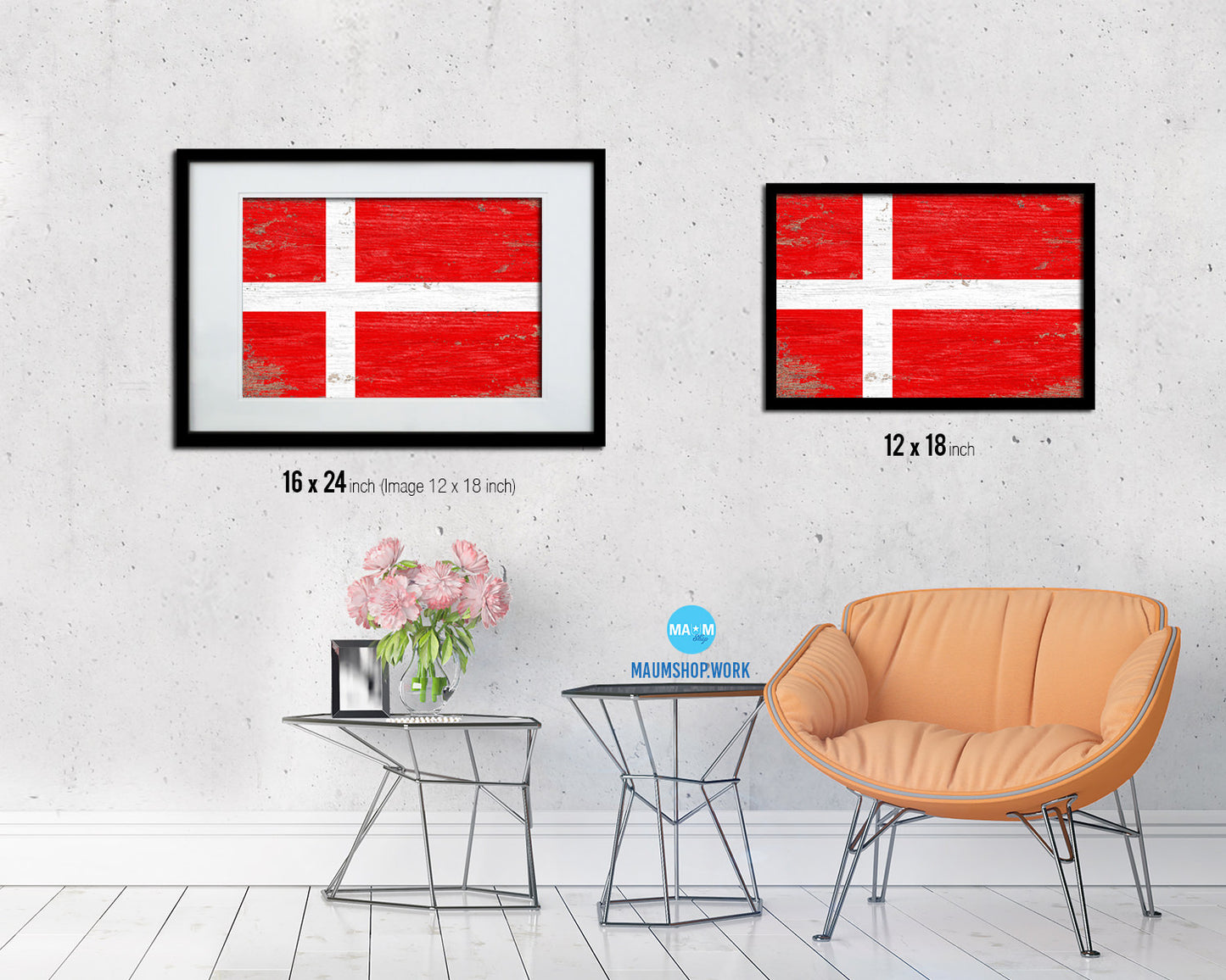 Denmark Shabby Chic Country Flag Wood Framed Print Wall Art Decor Gifts