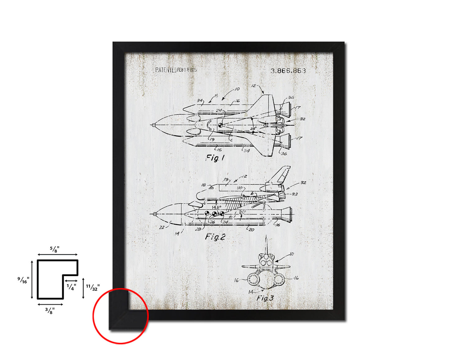 Rocket Space Shuttle NASA Vintage Patent Artwork Black Frame Print Gifts