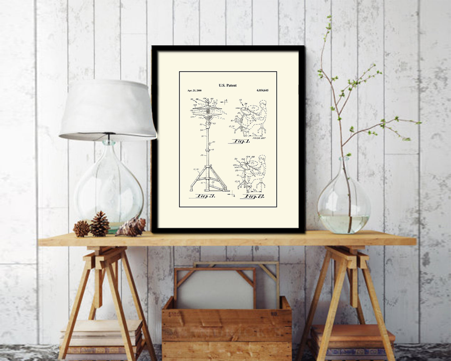 Drummer Hi-Hat Cymbal Music Vintage Patent Artwork Black Frame Print Gifts