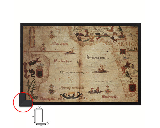 Portolan Chart of Atlantic Ocean Historical Map Framed Print Art Wall Decor Gifts