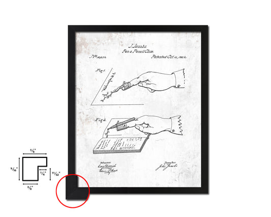 Pen and Pencil Case Office Vintage Patent Artwork Black Frame Print Gifts