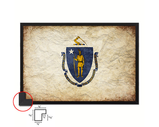 Massachusetts State Vintage Flag Wood Framed Paper Print Wall Art Decor Gifts