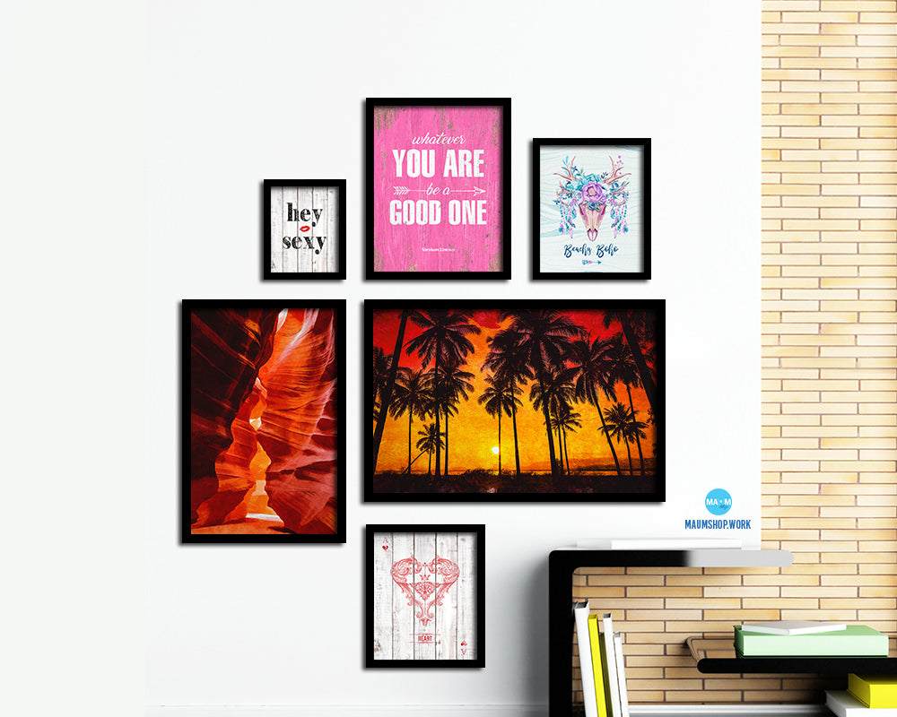 Coconut Palm Trees Beach Sunset Artwork Painting Print Art Frame Home Wall Decor Gifts