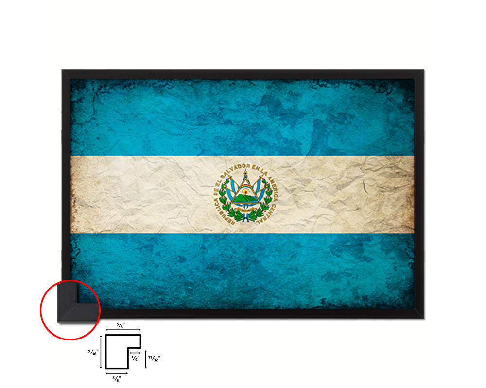 El Salvador Country Vintage Flag Wood Framed Print Wall Art Decor Gifts