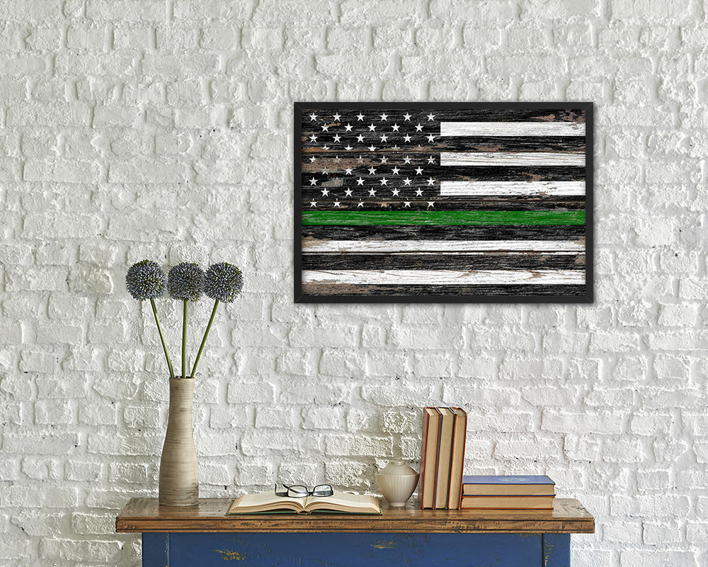 Thin Green Line Support Border Patrol American Wood Rustic Flag Art