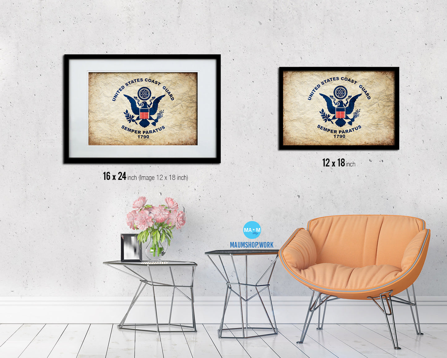 US Coast Guard Vintage Military Flag Framed Print Sign Decor Wall Art Gifts