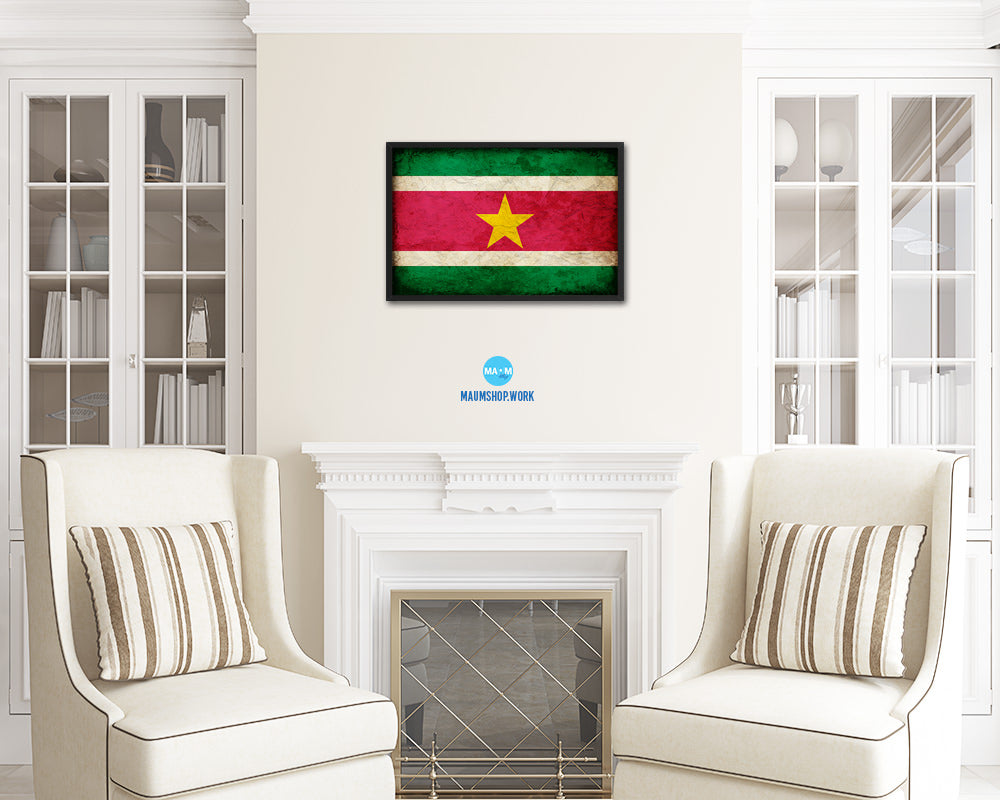 Suriname Country Vintage Flag Wood Framed Print Wall Art Decor Gifts