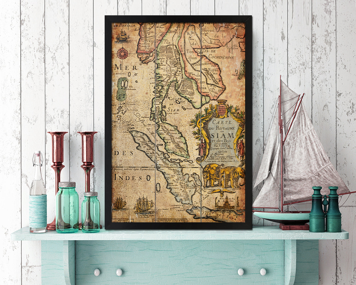 Thailand 17 Century Antique Map Wood Framed Print Art Wall Decor Gifts