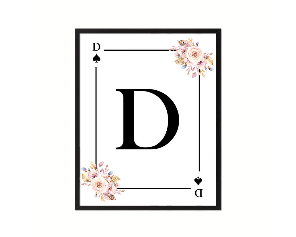 Letter D Personalized Boho Monogram Spade Card Decks Framed Print Wall Art Decor Gifts