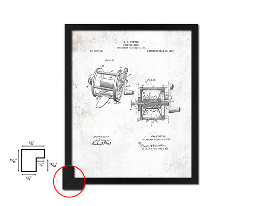 Reel Fishing Vintage Patent Artwork Black Frame Print Wall Art Decor Gifts