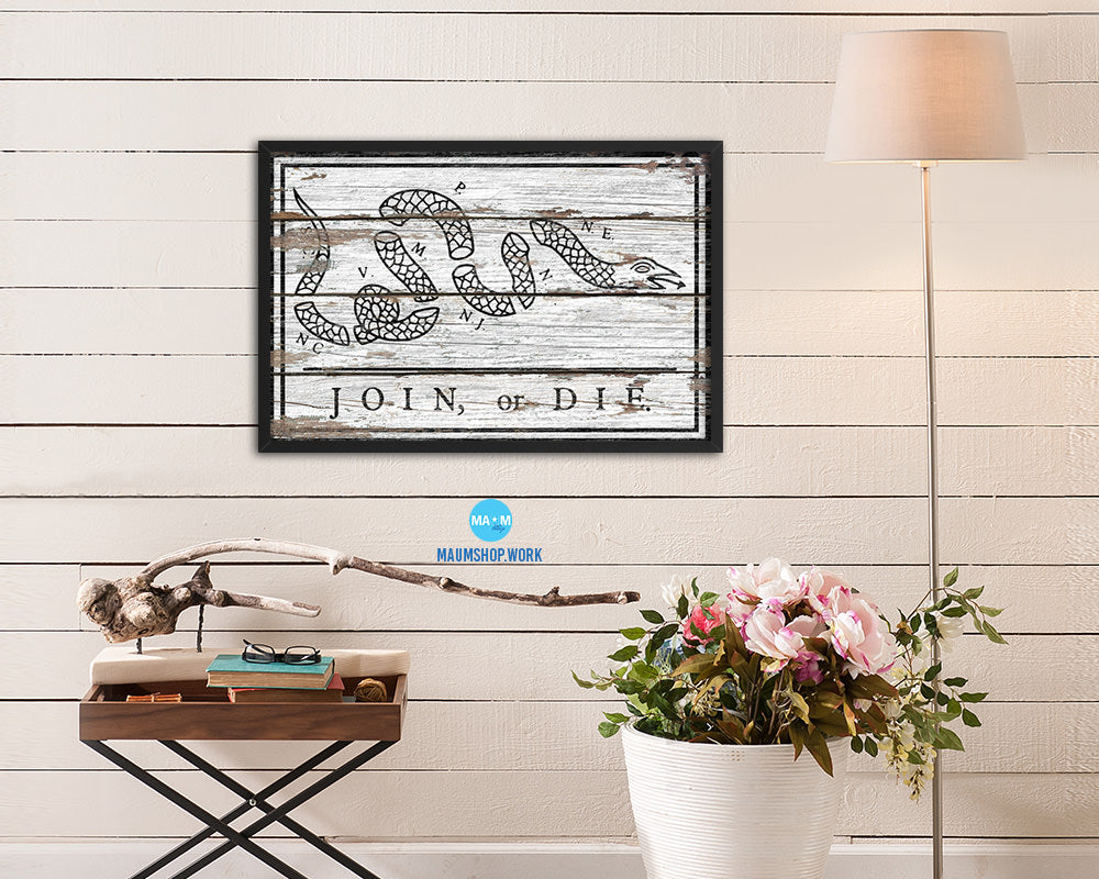 Unite or Die Wood Rustic Flag Wood Framed Print Wall Art Decor Gifts