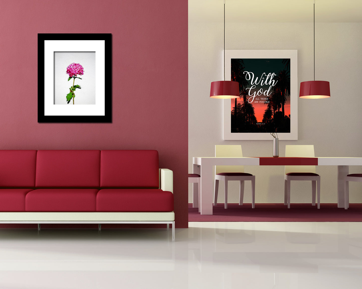 Pink Chrysanthemum Sketch Plants Art Wood Framed Print Wall Decor Gifts