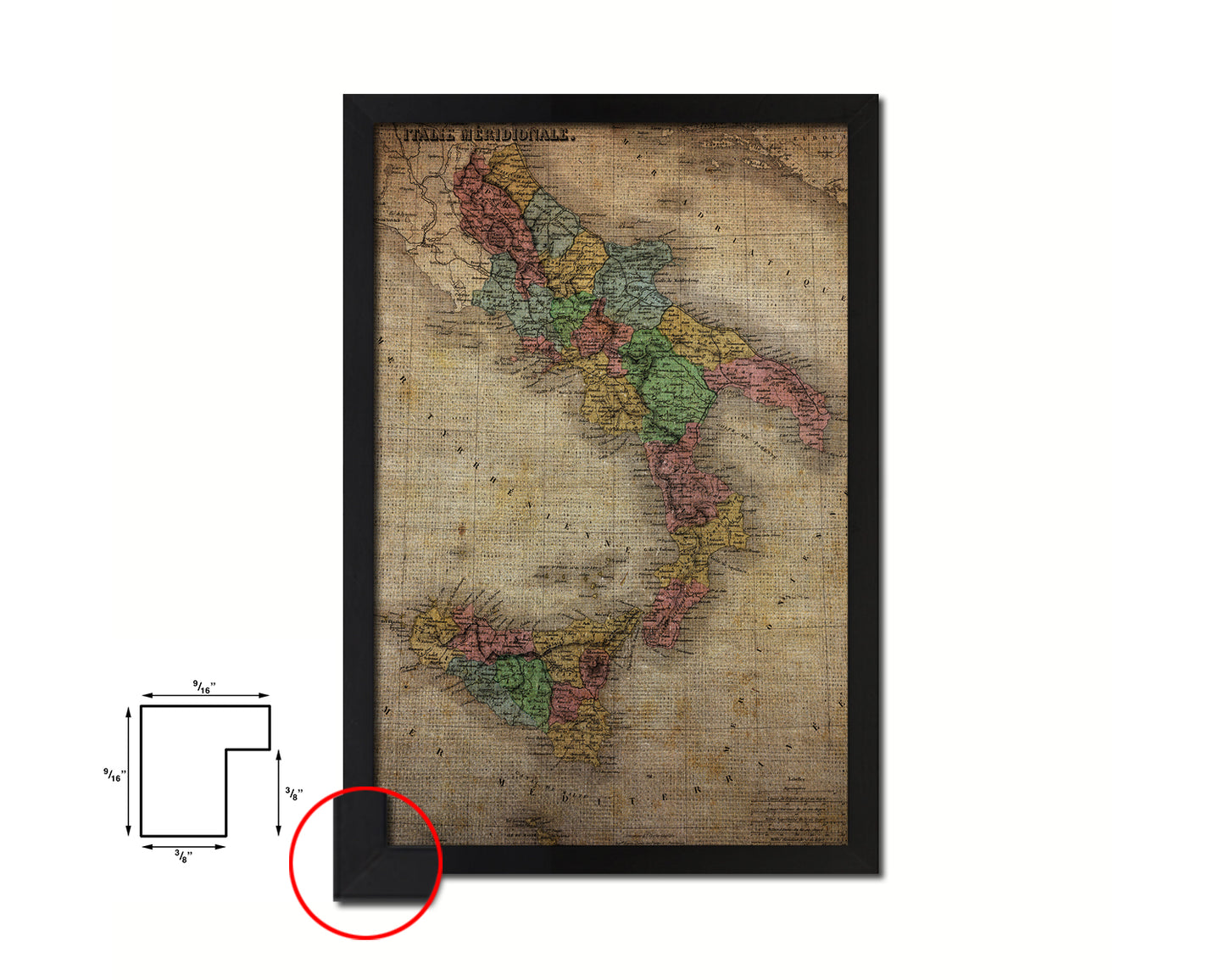 South Italy Vintage Map Wood Framed Print Art Wall Decor Gifts