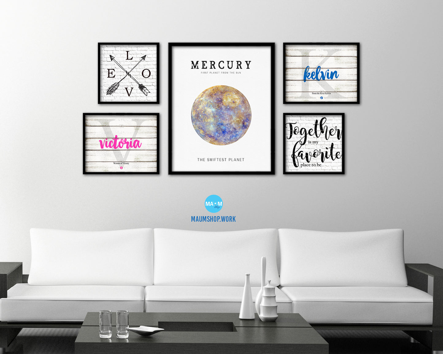 Mercury Planet Prints Watercolor Solar System Wood Framed Paper Print Wall Art Decor Gifts