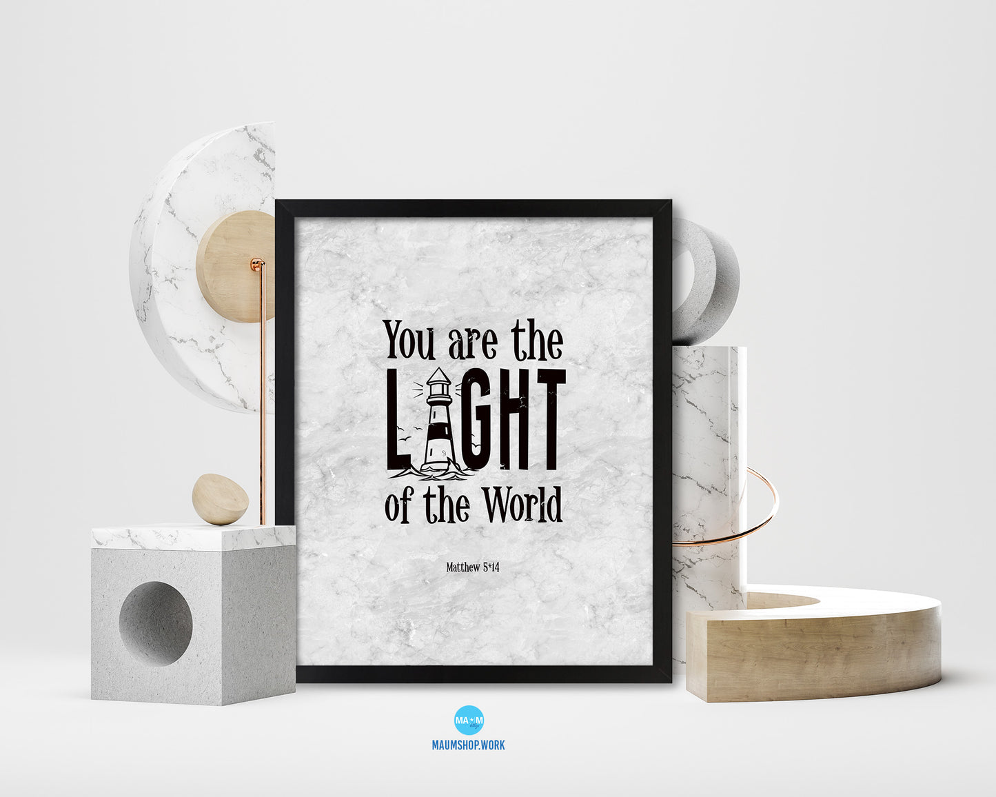 You are the Light of the world, Matthew 5:14 Bible Scripture Verse Framed Print Wall Art Decor Gifts