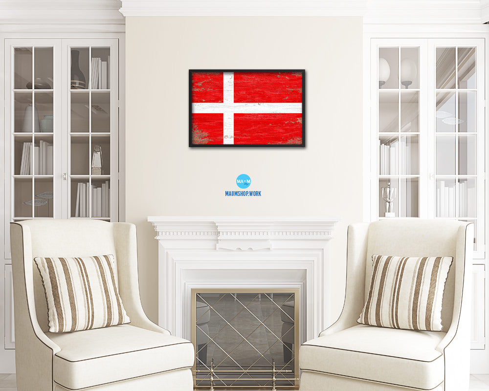 Denmark Shabby Chic Country Flag Wood Framed Print Wall Art Decor Gifts