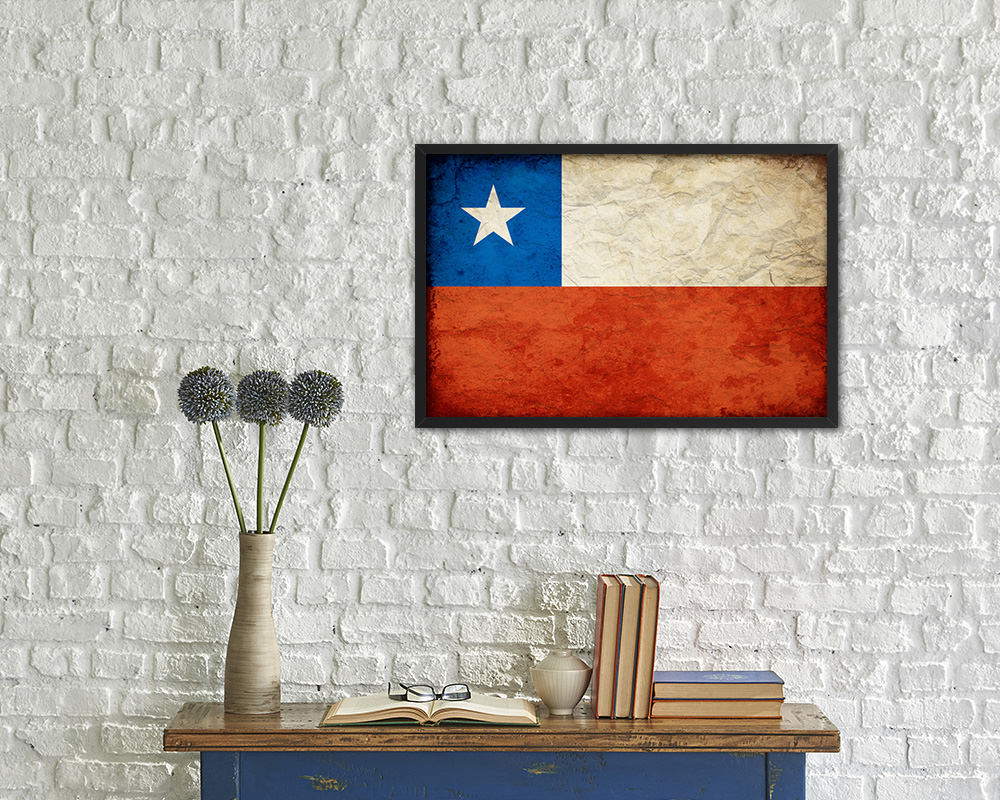 Chile Country Vintage Flag Wood Framed Print Wall Art Decor Gifts