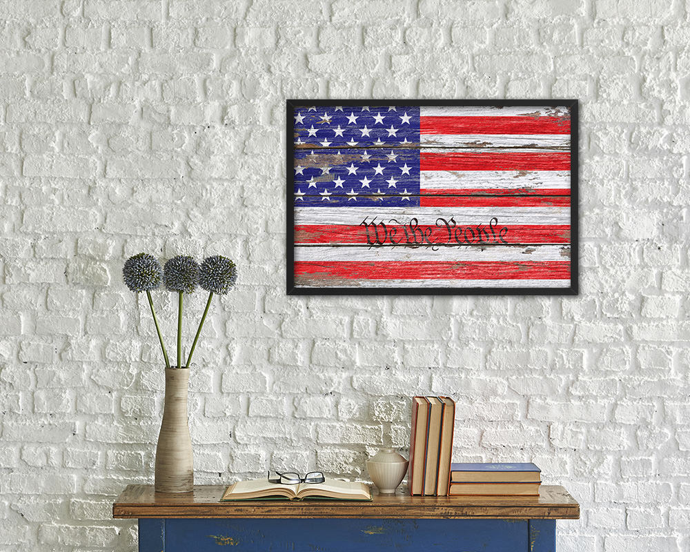 We the People Wood Rustic Flag Wood Framed Print Wall Art Decor Gifts