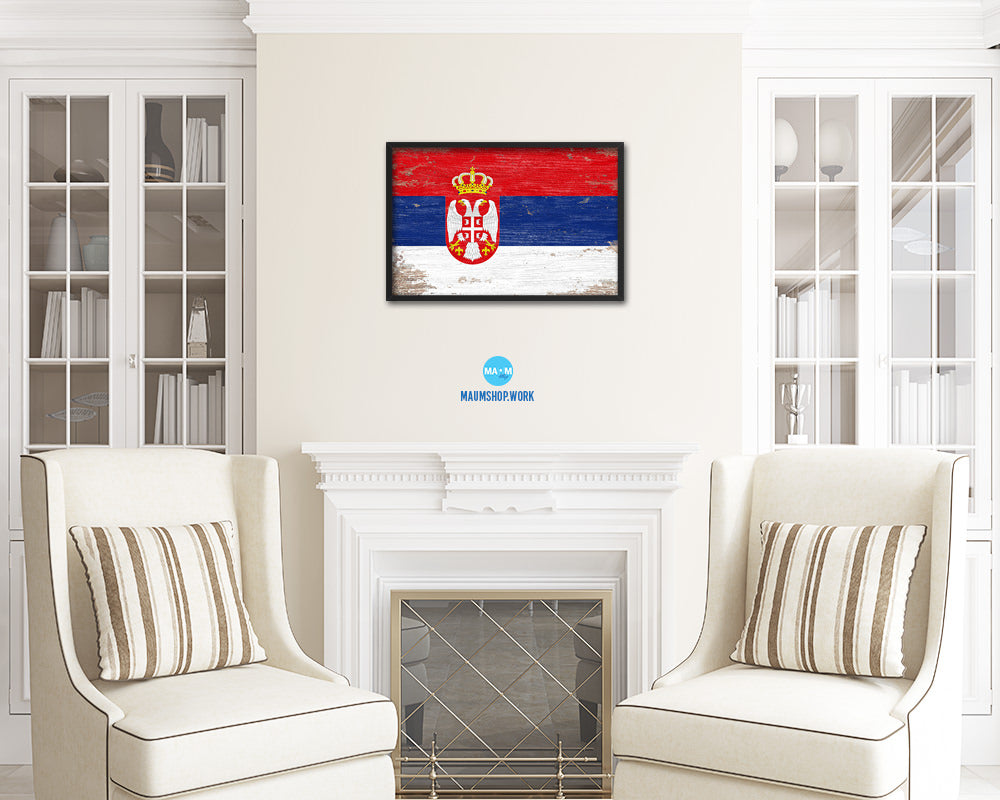 Serbia Shabby Chic Country Flag Wood Framed Print Wall Art Decor Gifts