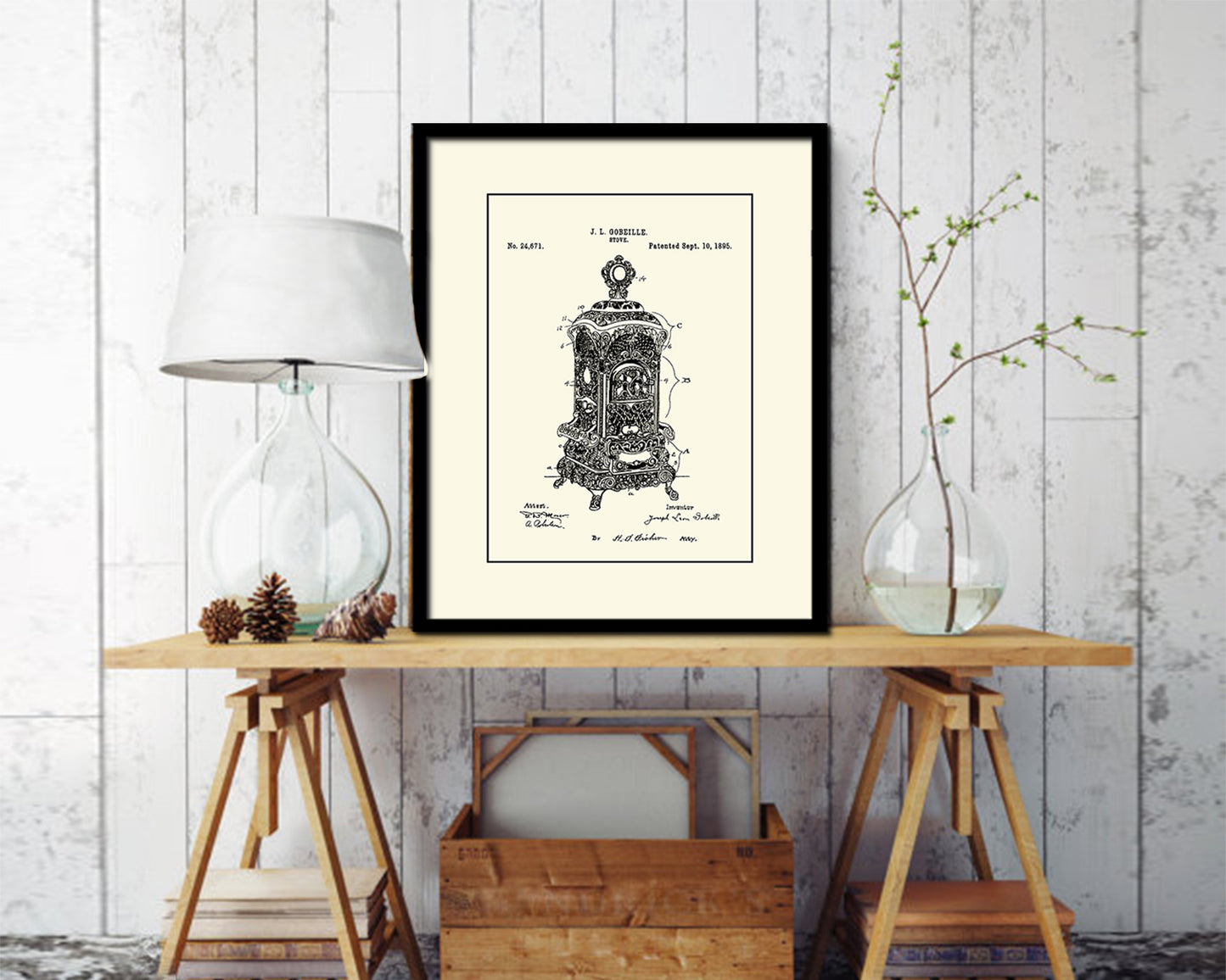 Stove Design Kitchen Vintage Patent Artwork Black Frame Print Wall Art Decor Gifts