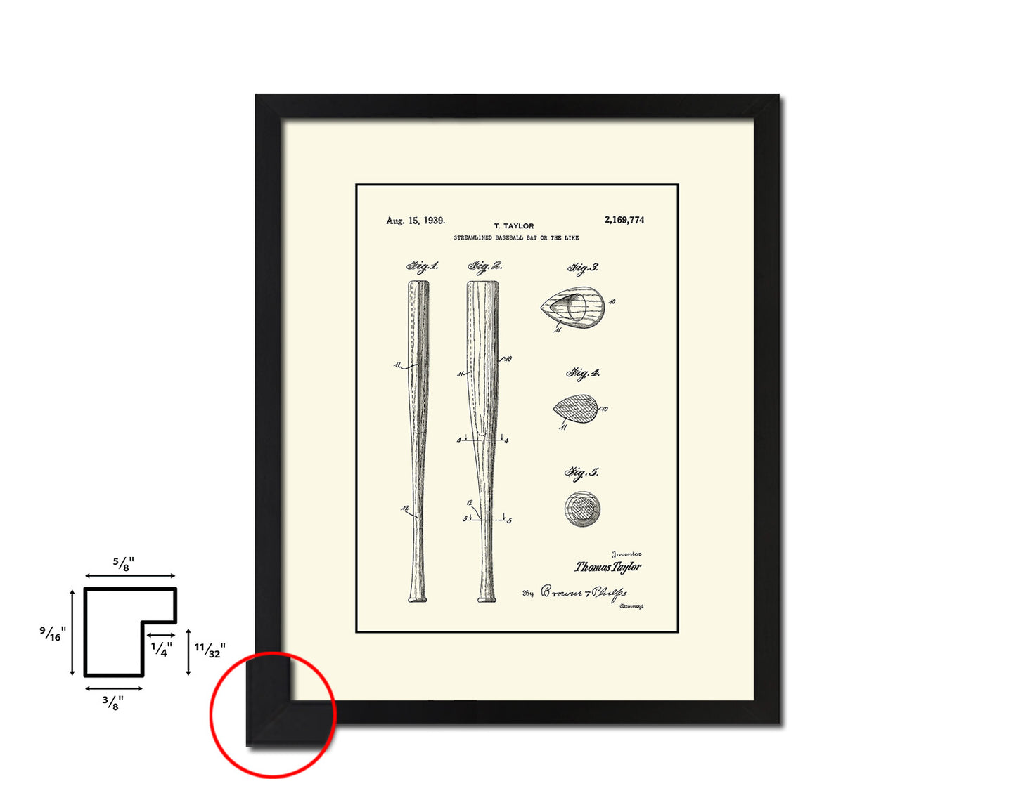 Baseball Bat Sports Vintage Patent Artwork Black Frame Print Wall Art Decor Gifts