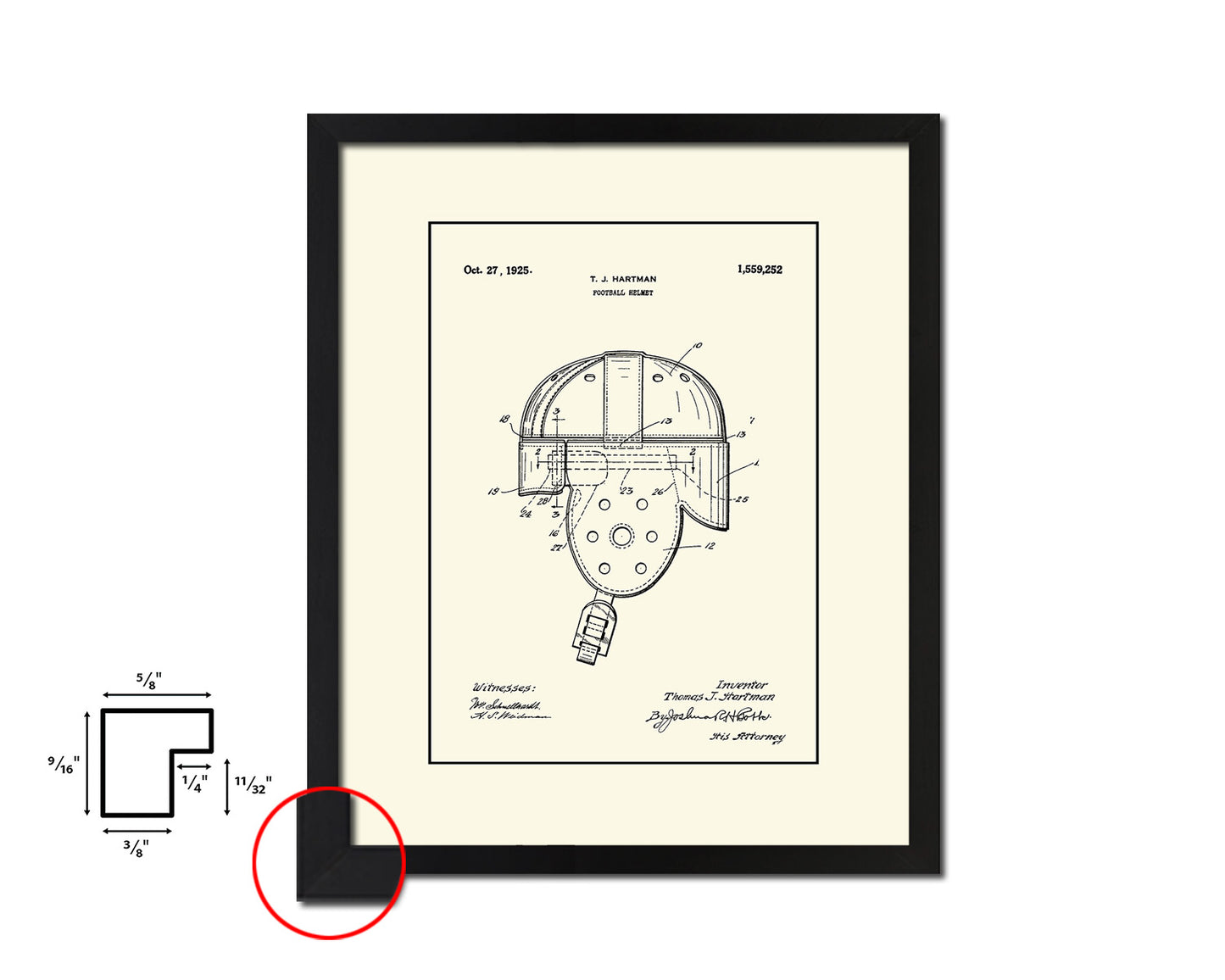 Football Helmet Sports Vintage Patent Artwork Black Frame Print Gifts