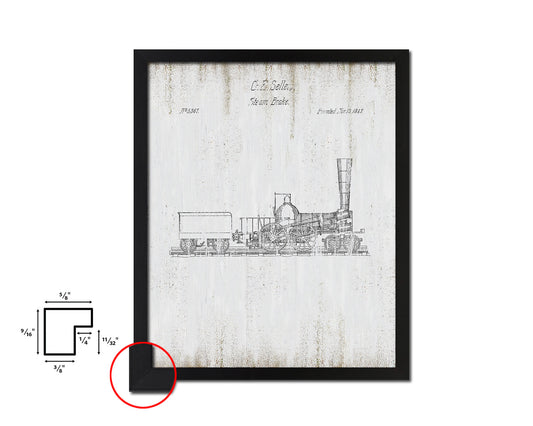 Steam Brake Train Vintage Patent Artwork Black Frame Print Gifts