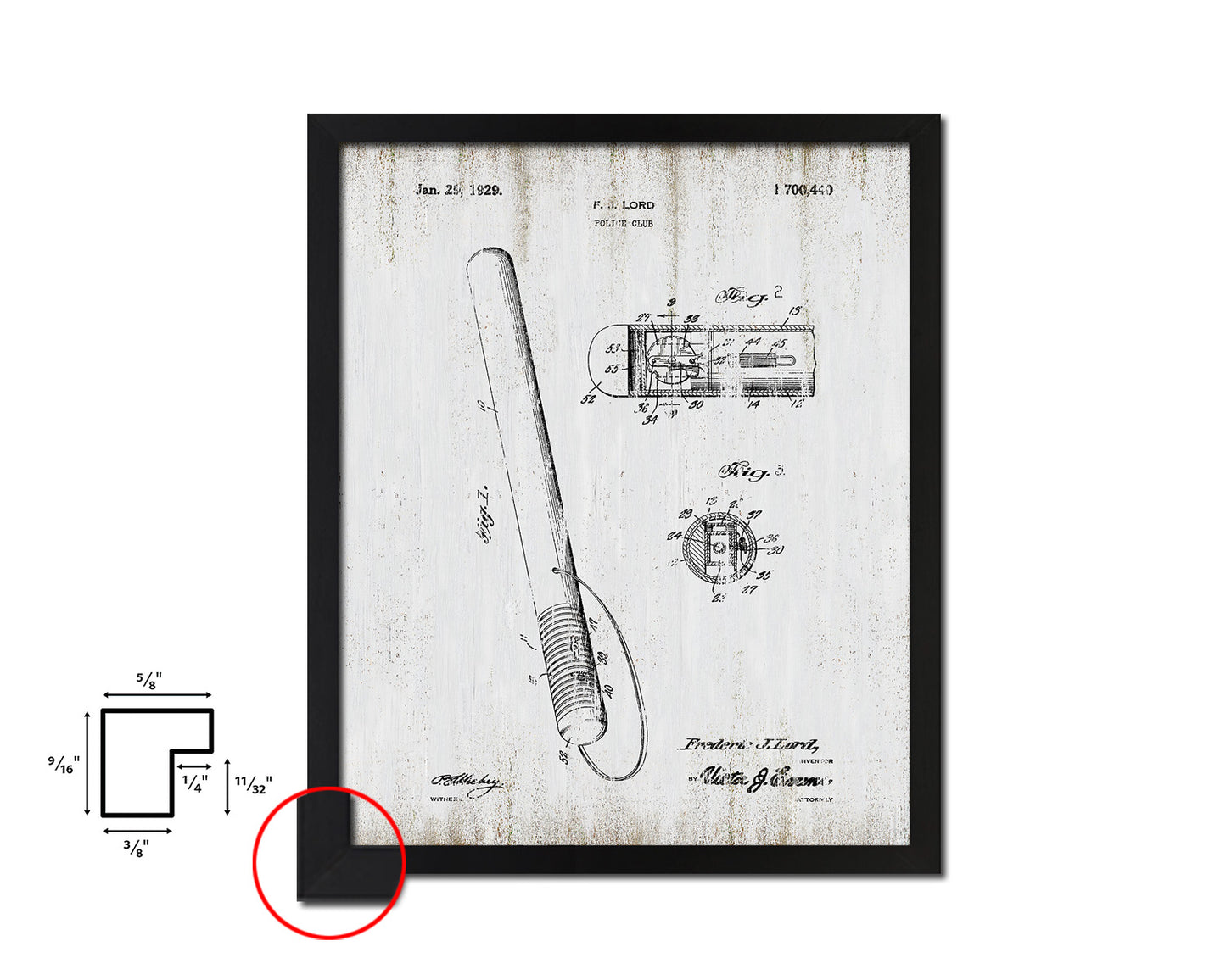 Club Police Vintage Patent Artwork Black Frame Print Wall Art Decor Gifts