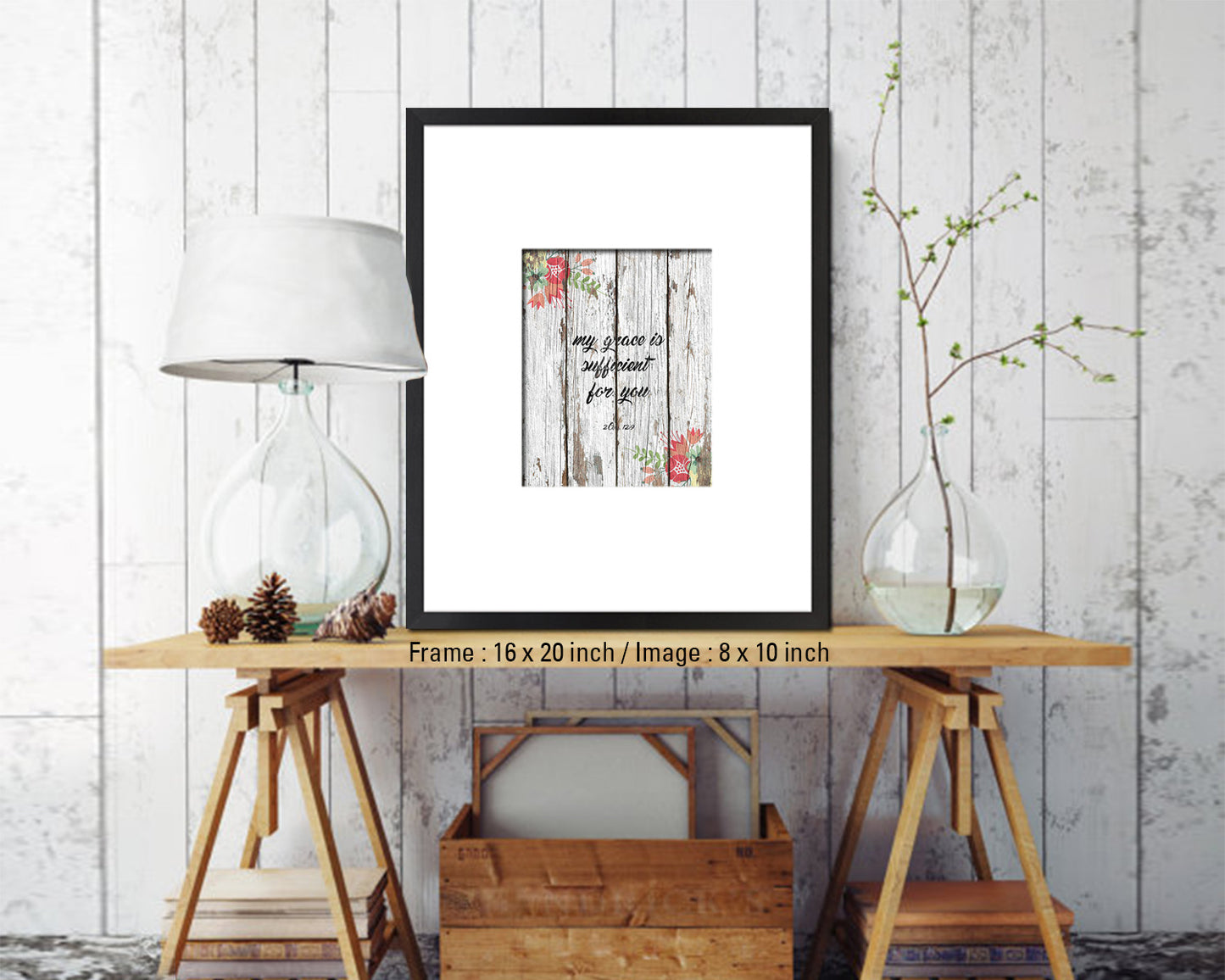 My grace is sufficient for you, 2 Corinthians 12:9 Quote Framed Print Home Decor Wall Art Gifts