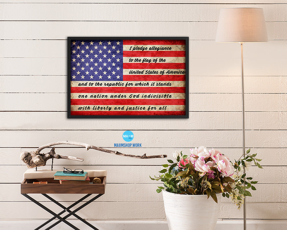 The Pledge of Allegiance American Vintage Military Flag Framed Print Art