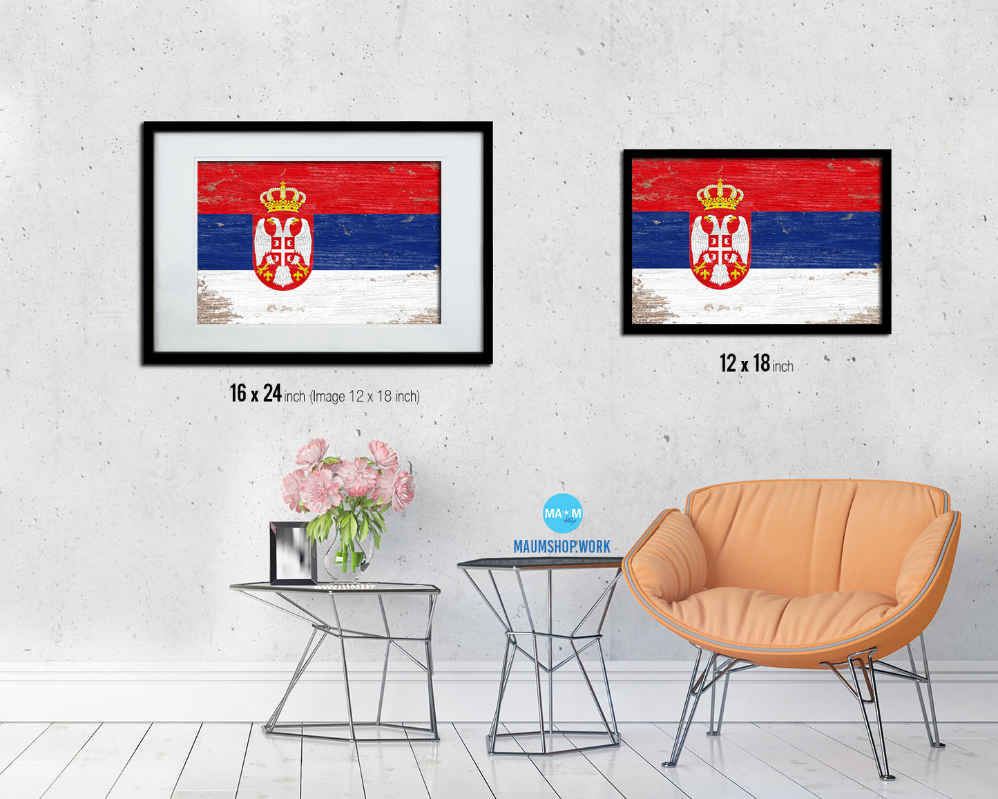 Serbia Shabby Chic Country Flag Wood Framed Print Wall Art Decor Gifts