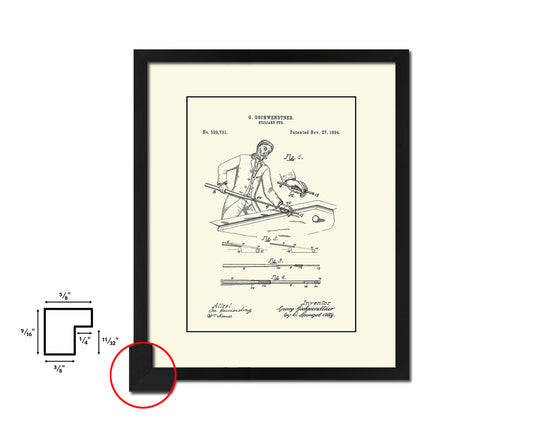 Billiard Cue Stick Playing Card Vintage Patent Artwork Black Frame Print Gifts