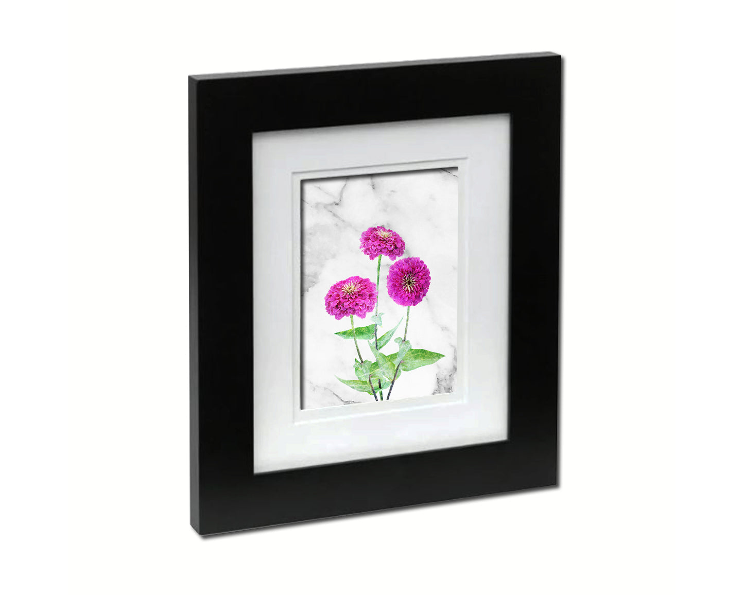 Pink Zinnia Marble Texture Plants Art Wood Framed Print Wall Decor Gifts