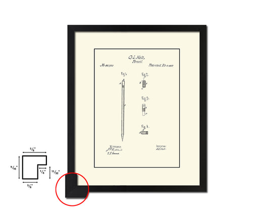 Pencil School Vintage Patent Artwork Black Frame Print Wall Art Decor Gifts