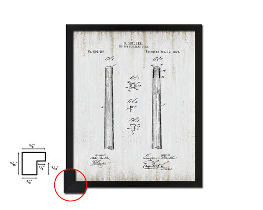 Tip for Billiard Cues Playing Card Vintage Patent Artwork Black Frame Print Gifts