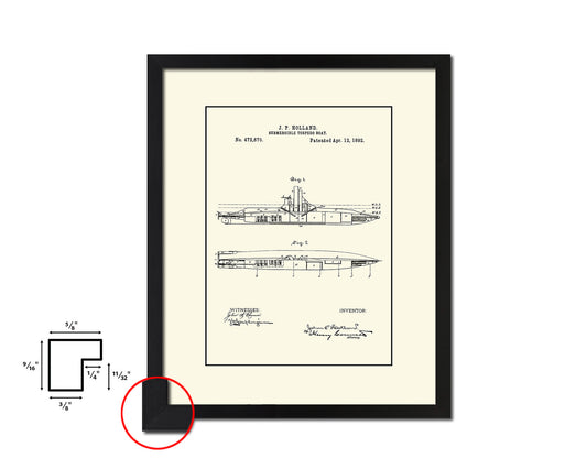 Submarine Nautical Vintage Patent Artwork Black Frame Print Gifts