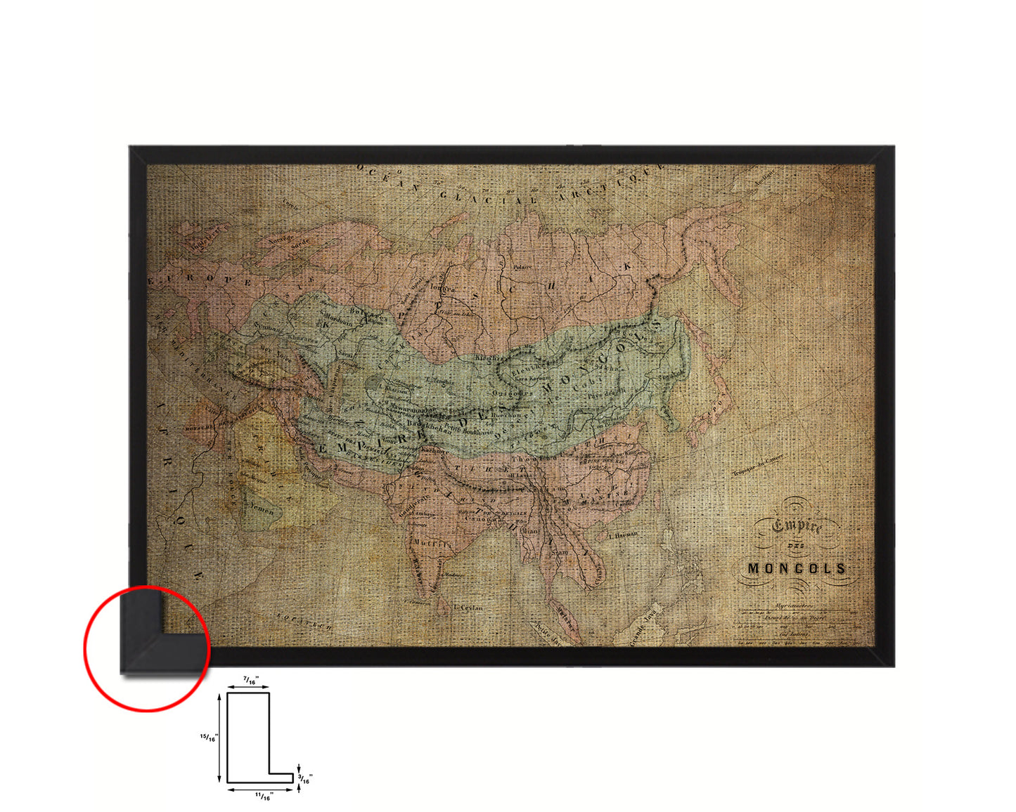 Mongolian Empire Asia Vintage Map Framed Print Art Wall Decor Gifts